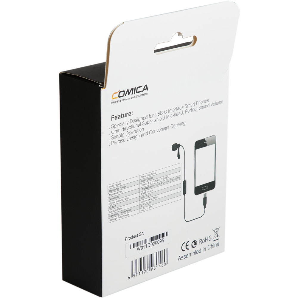 Comica Audio CVM-V01SP(UC) Omnidirectional USB Type-C Lavalier Microphone (Black)