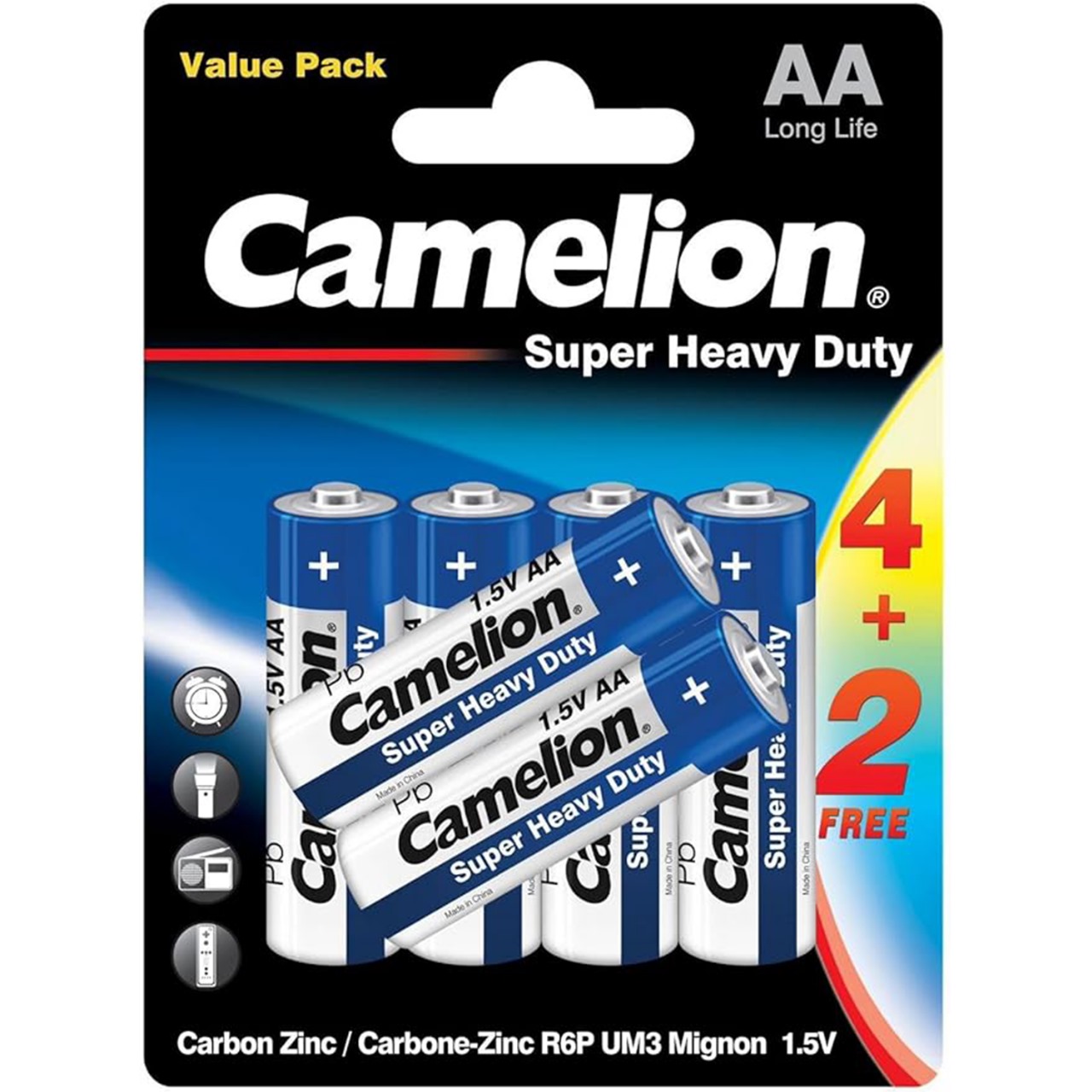 Camelion AA SHD Zinc-Carbon Batteries - 4+2 Free Pack