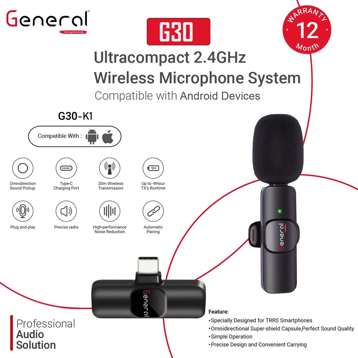 General Wireless G30 microphones Typ c  K1 (Black)
