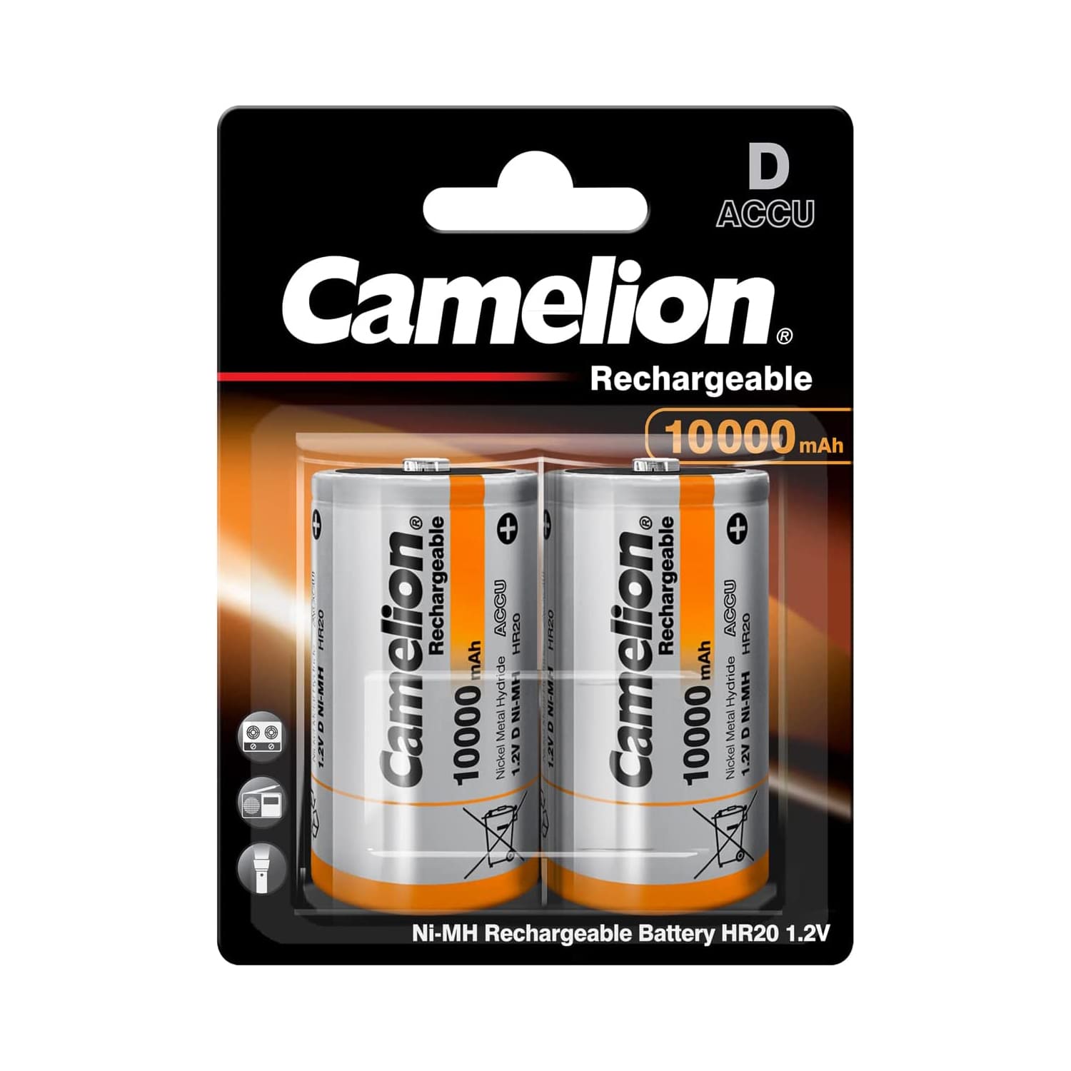 Camelion Rechargeable D Size 10000mAh NH-D10000BP2 2pc Card