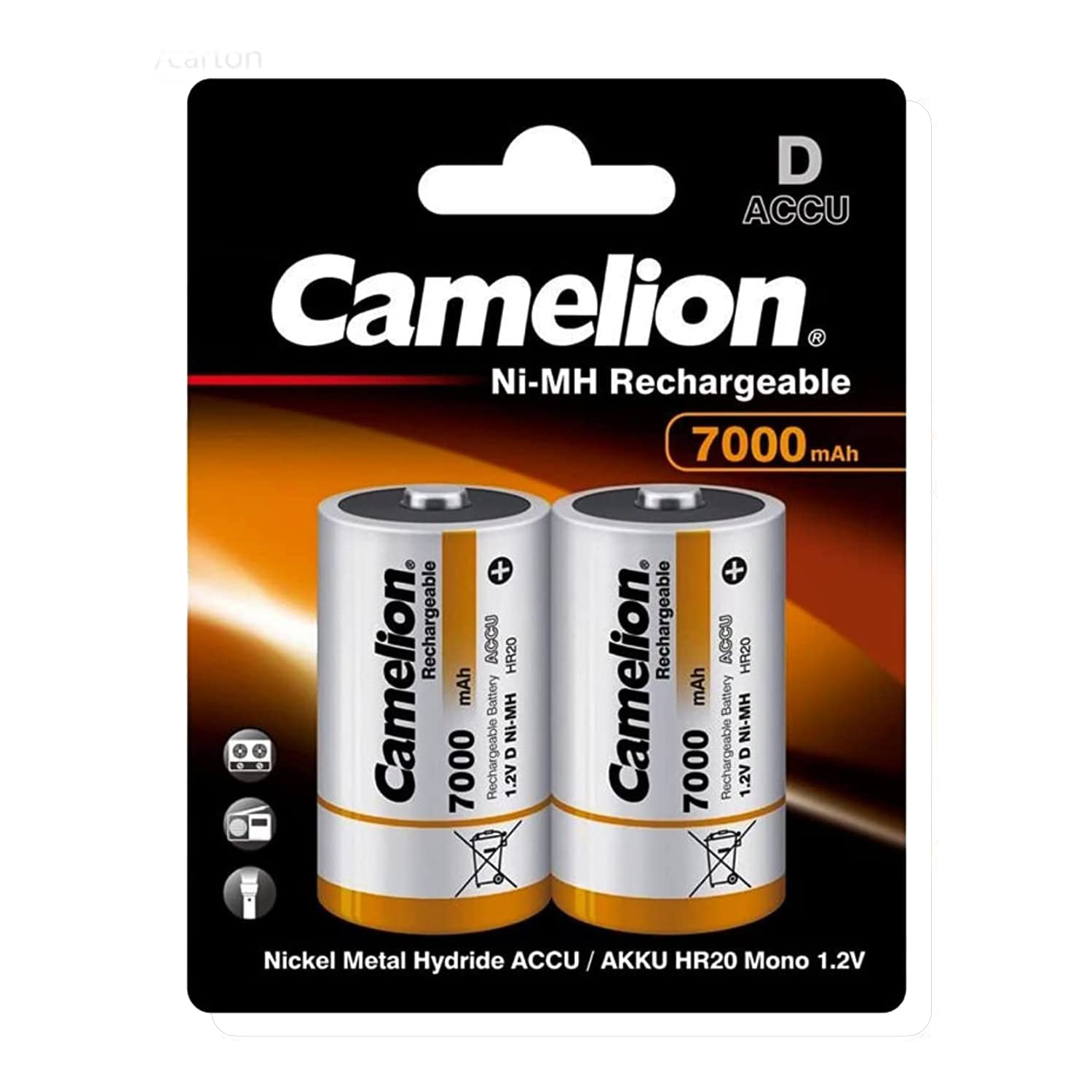 Camelion Rechargeable D Size 7000mAh NH-D7000BP2 2pc Card
