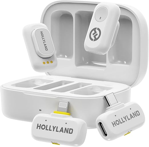 Hollyland LARK A1 Combo 2-Person Wireless Microphone System with USB-C and Lightning Connectors for Mobile Devices (Space Gray, 2.4 GHz) (White)
