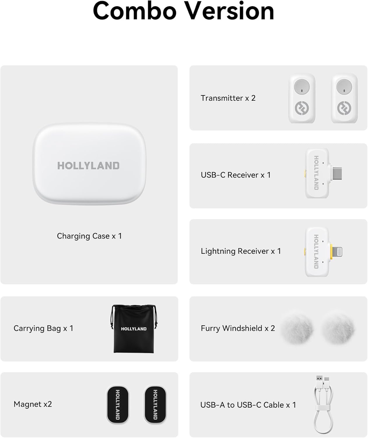 Hollyland LARK A1 Combo 2-Person Wireless Microphone System with USB-C and Lightning Connectors for Mobile Devices (Space Gray, 2.4 GHz) (White)