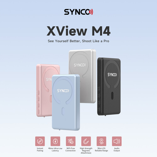 Synco XView M4 Selfie Monitor Screen for Phone Vlogging (Pink)