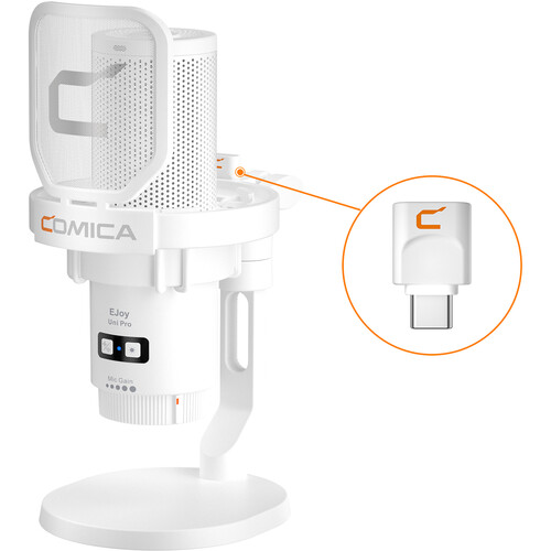 Comica EJoy Uni Pro D RGB Wireless/USB-C Mic Desktop Stand (White)