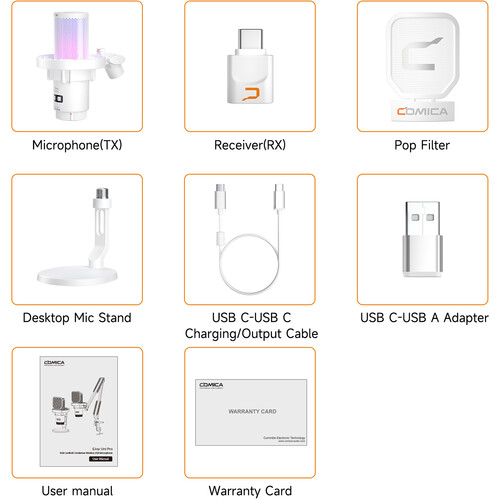 Comica EJoy Uni Pro D RGB Wireless/USB-C Mic Desktop Stand (White)
