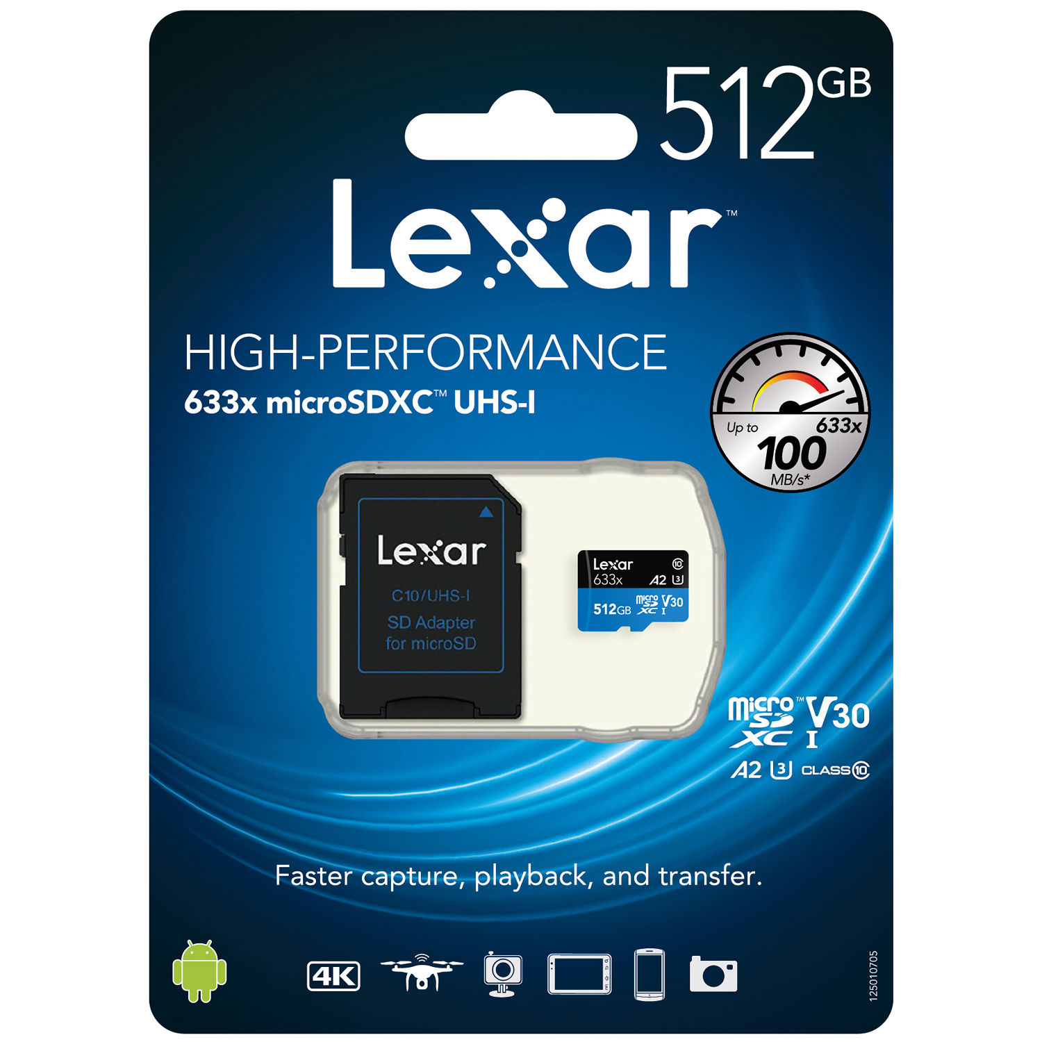 Lexar 512GB High-Performance 633x UHS-I microSDHC Memory Card with SD Adapter